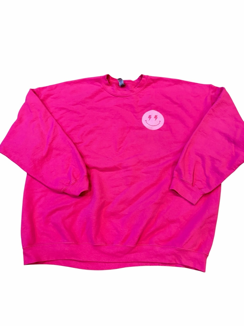 Gildan Pink Crewneck Sweatshirt lightning bolt smiley preppy trendy oversized